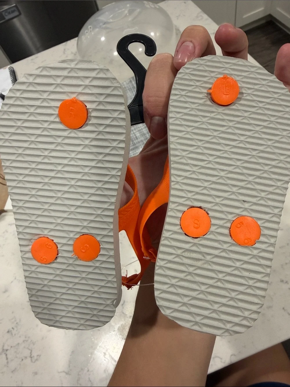 Kids Orange Dinosaur Print Flip Flops